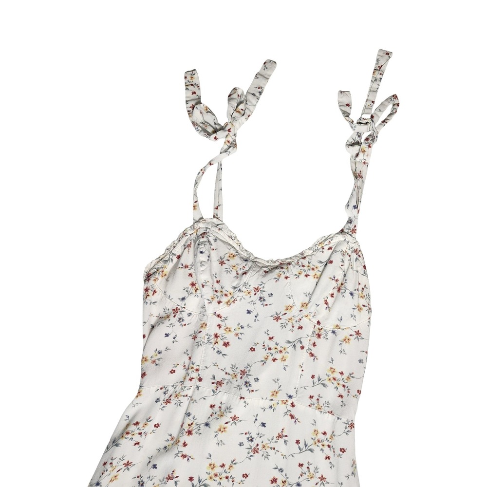 Mimi Chica White Floral Tie Strap Midi Dress Ruffle Hem‎ Sweetheart Neck Small - Picture 10 of 12